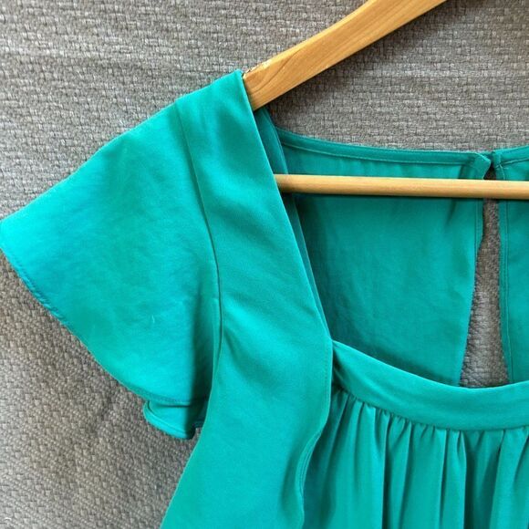 Meadow Rue 6 Blouse Green-Blue Square-neck Tank Ruffles Open Back Flutter Anthro - Picture 3 of 12